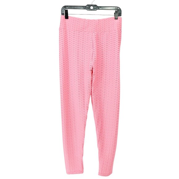Textured Scrunch Butt Leggings Womens XXL Pink High-Waisted Poly Spandex Blend - Picture 2 of 7